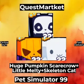 Bundle Huge Pumpkin Scarecrow + LittleMelty + Skeleton Cat