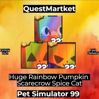 Huge Rainbow Pumpkin Scarecrow Spice Cat