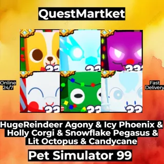 Huge Reindeer & Icy Phoenix & Holly Corgi & Snowflake & Lit Octopus & candycane