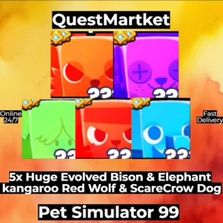 5x Huge Evolved Bison & Elephant & kangaroo & Red Wolf & ScareCrow Dog