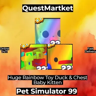 Huge Rainbow Toy Duck & Chest & Baby Kitten