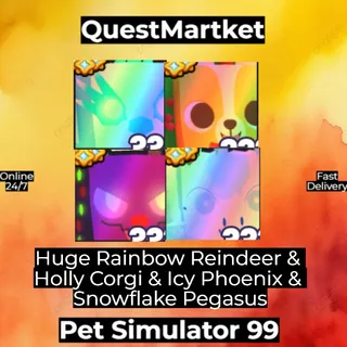 Huge Rainbow Reindeer & Holly Corgi & Icy Phoenix & Snowflake Pegasus