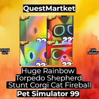 Huge Rainbow Torpedo Shepherd Stunt Cat Corgi Fireball